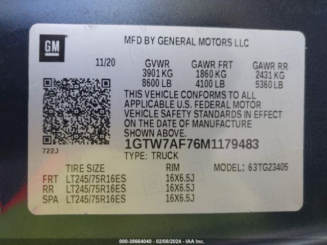 1GTW7AF76M1179483 GMC Savana Cargo Rwd 2500 Regular Wheelbase Work Van