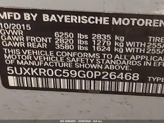 BMW X5 Xdrive35i 2016 5UXKR0C59G0P26468 Image 9