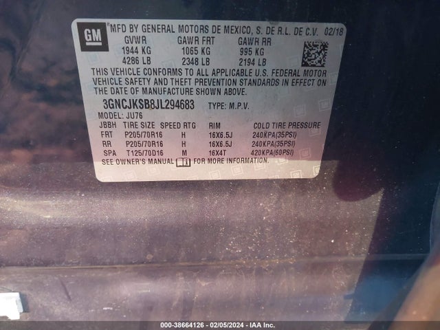 Chevrolet TRAX LS 2018 3GNCJKSB8JL294683 Image 9