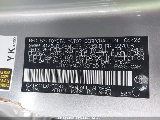 Toyota Prius Le 2023 JTDACAAU7P3010018 Image 9