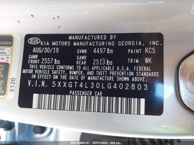 KIA Optima Lx 2020 5XXGT4L30LG402803 Image 9