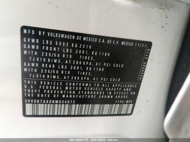 3VV8B7AX8NM034873 Volkswagen Tiguan 2.0t Se R-line Black
