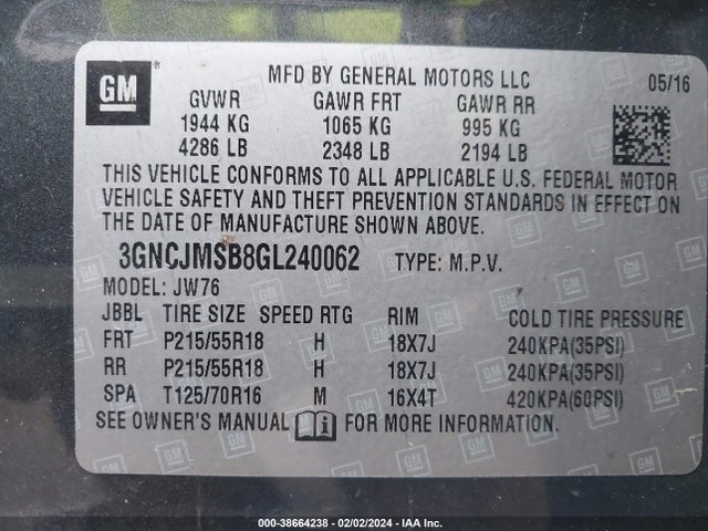 Chevrolet TRAX LTZ 2016 3GNCJMSB8GL240062 Image 9