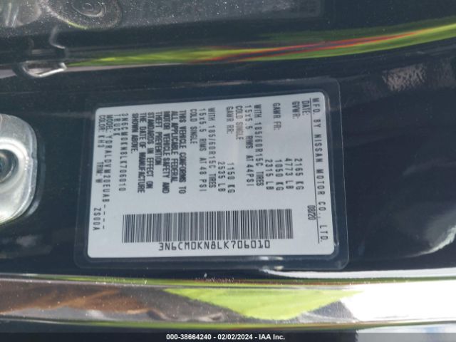 3N6CM0KN8LK706010 Nissan Nv200 Compact Cargo S Xtronic Cvt