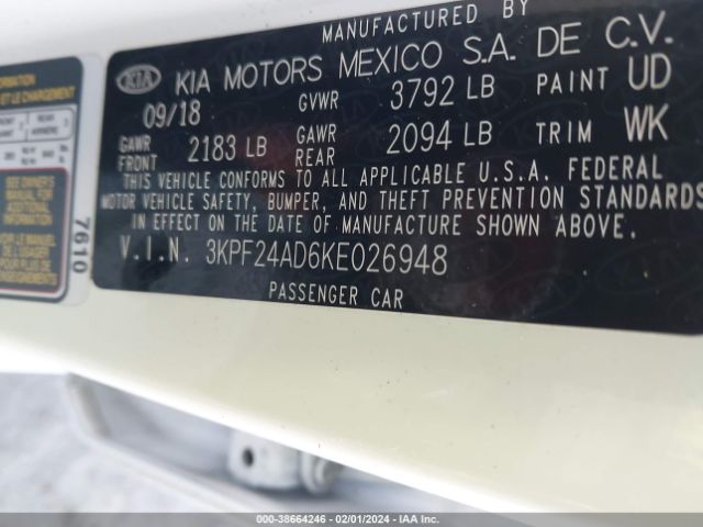 3KPF24AD6KE026948 KIA Forte Lxs