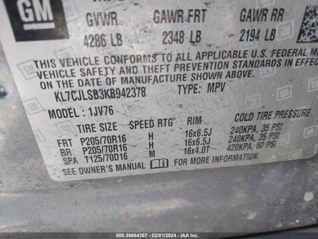 Chevrolet Trax Lt 2019 KL7CJLSB3KB942378 Image 9