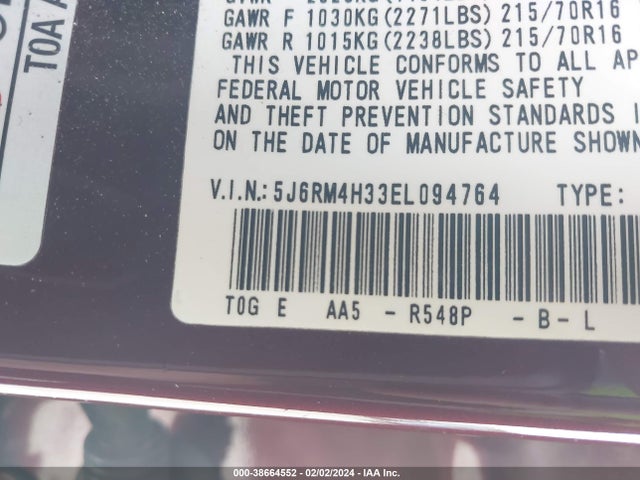 Honda CR-V LX 2014 5J6RM4H33EL094764 Image 9