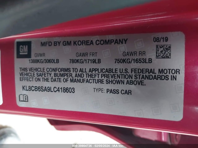 Chevrolet Spark Fwd Ls Automatic 2020 KL8CB6SA9LC418603 Image 9