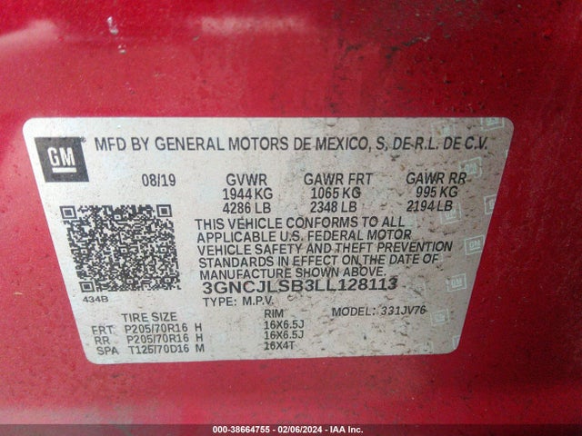 Chevrolet Trax Fwd Lt 2020 3GNCJLSB3LL128113 Image 9