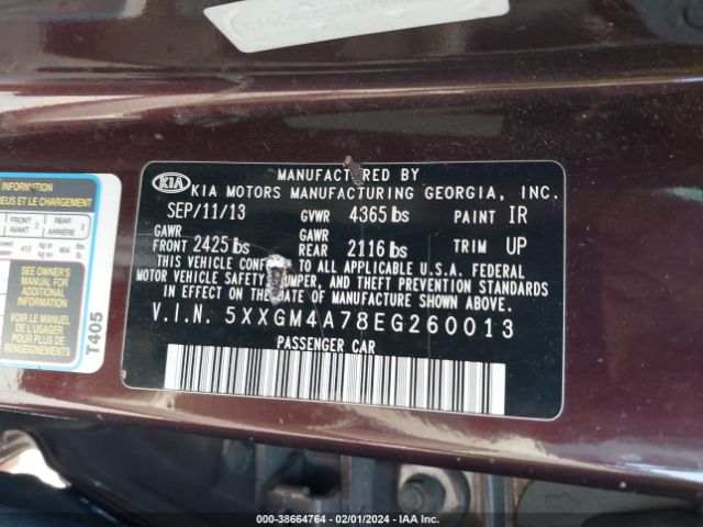 5XXGM4A78EG260013 KIA Optima Lx
