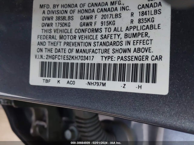 Honda CIVIC SI 2019 2HGFC1E52KH703417 Image 9