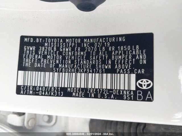 Toyota COROLLA LE 2019 5YFBURHE3KP941761 Image 9