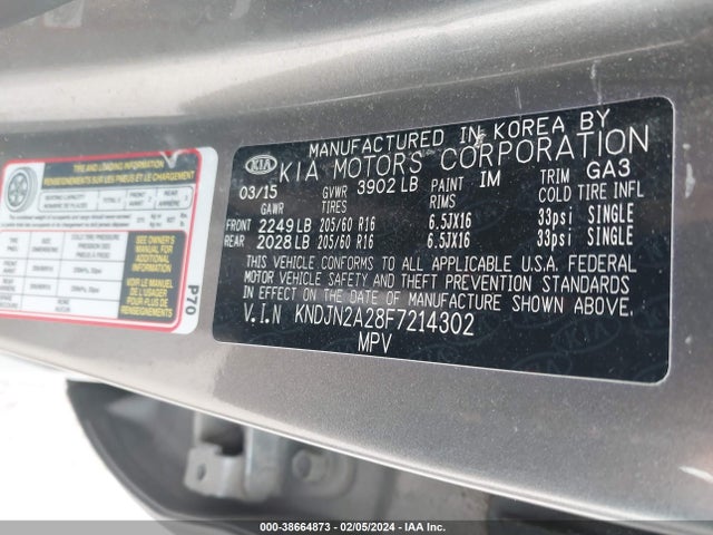 KIA Soul 2015 KNDJN2A28F7214302 Image 9