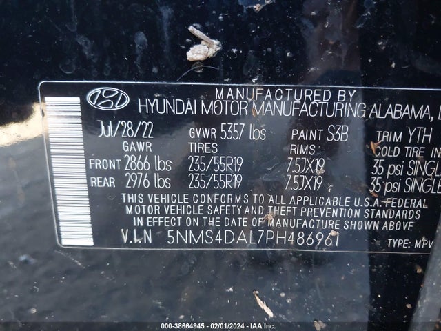 Hyundai Santa Fe Limited 2023 5NMS4DAL7PH486961 Image 9