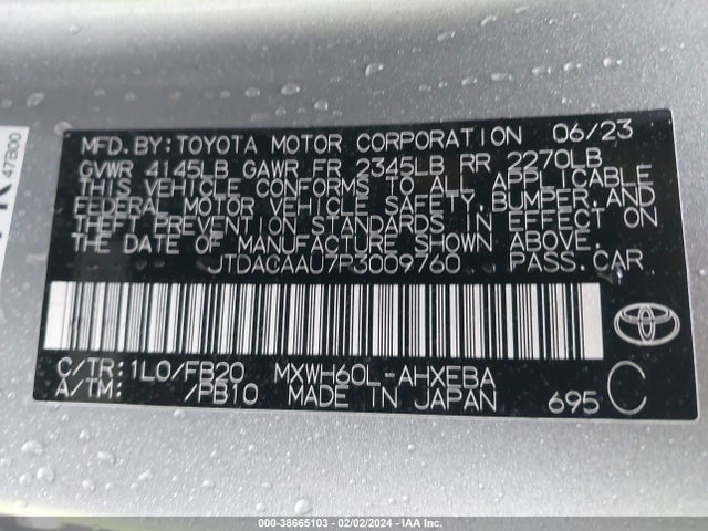 2023 TOYOTA PRIUS LE VIN: JTDACAAU7P3009760