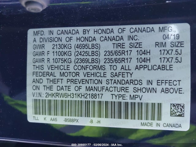 Honda CR-V LX 2019 2HKRW6H31KH218817 Image 9