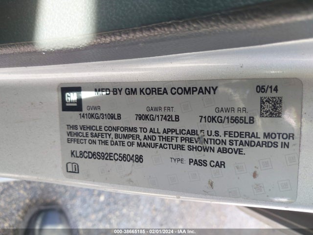 Chevrolet Spark 1lt Auto 2014 KL8CD6S92EC560486 Image 9