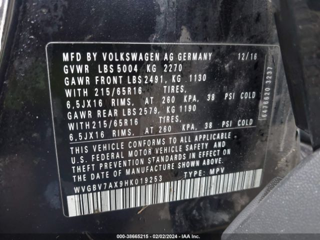 2017 VOLKSWAGEN TIGUAN WVGBV7AX9HK019253 Photo 8