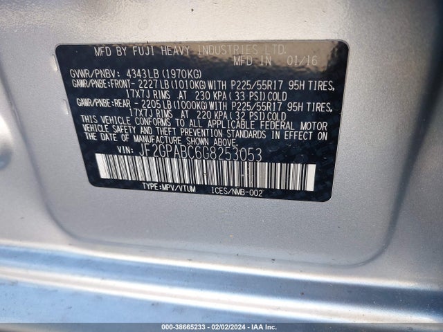 JF2GPABC6G8253053 Subaru Crosstrek 2.0i Premium