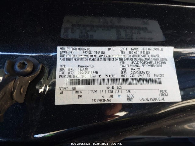 Ford FOCUS SE 2014 1FADP3F24EL380298 Image 9