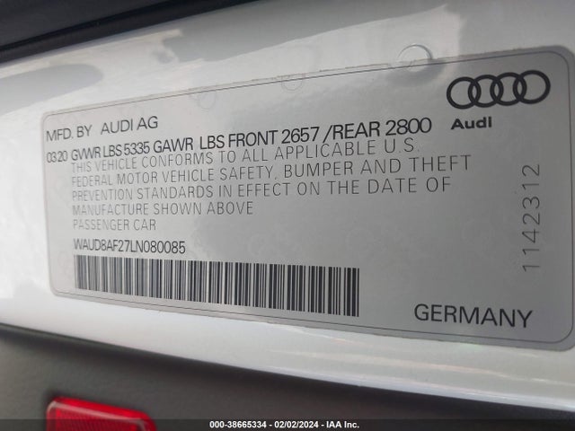 2020 AUDI A6 PREMIUM 45 TFSI QUATTRO S TRONIC VIN: WAUD8AF27LN080085