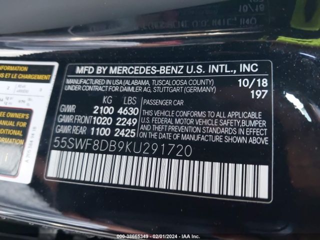 55SWF8DB9KU291720 Mercedes-Benz C 300