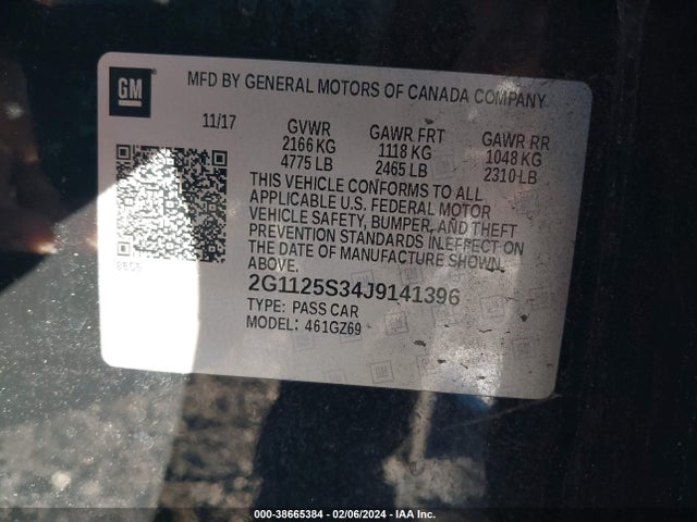 Chevrolet IMPALA 2LZ 2018 2G1125S34J9141396 Image 9