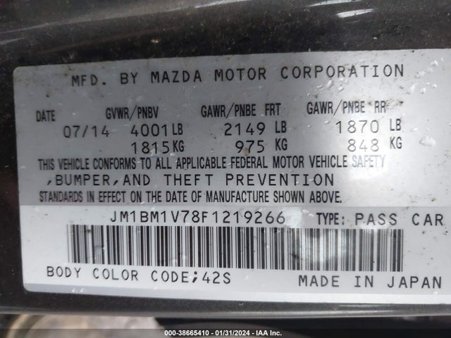 JM1BM1V78F1219266 Mazda Mazda3 I Touring