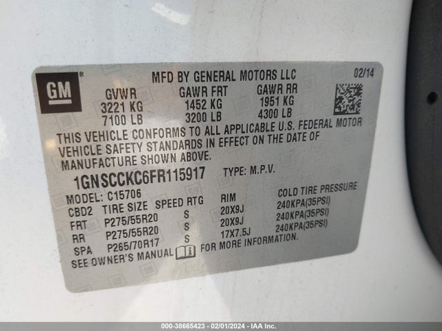 Chevrolet Tahoe Ltz 2015 1GNSCCKC6FR115917 Image 9