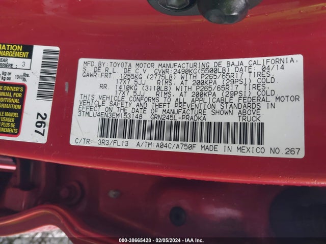 Toyota Tacoma Base V6 2014 3TMLU4EN3EM153148 Image 9