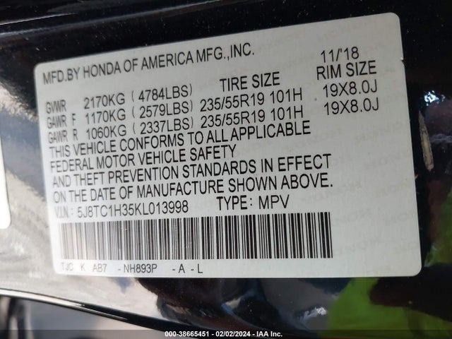 5J8TC1H35KL013998 Acura Rdx Base (a10)