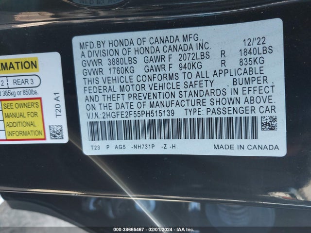 Honda Civic Sport 2023 2HGFE2F55PH515139 Image 9