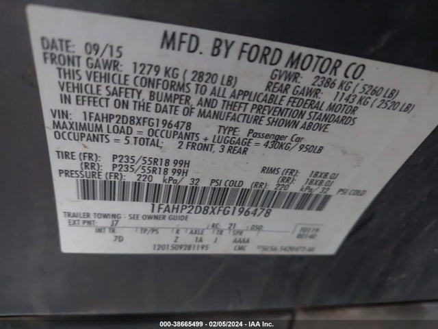 Ford TAURUS SE 2015 1FAHP2D8XFG196478 Image 9