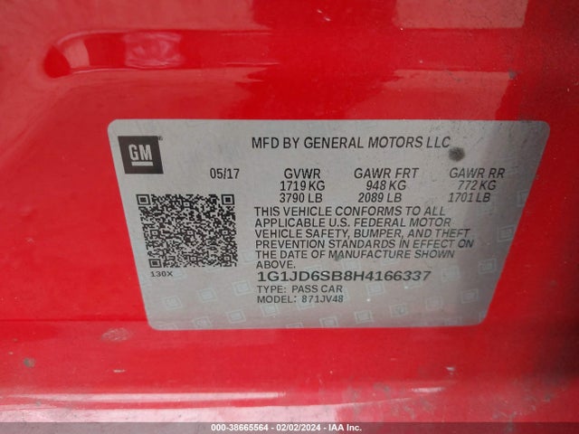 Chevrolet Sonic Lt Auto 2017 1G1JD6SB8H4166337 Image 9