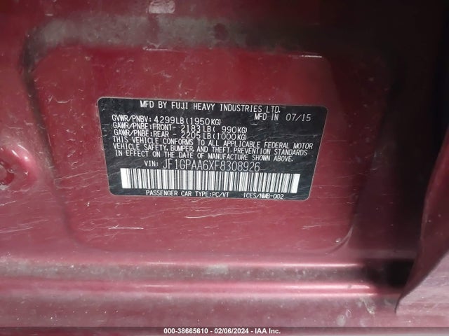 Subaru Impreza 2.0i 2015 JF1GPAA6XF8308926 Image 9