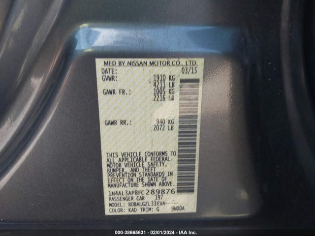 Nissan Altima 2.5 S 2015 1N4AL3AP8FC289876 Image 9