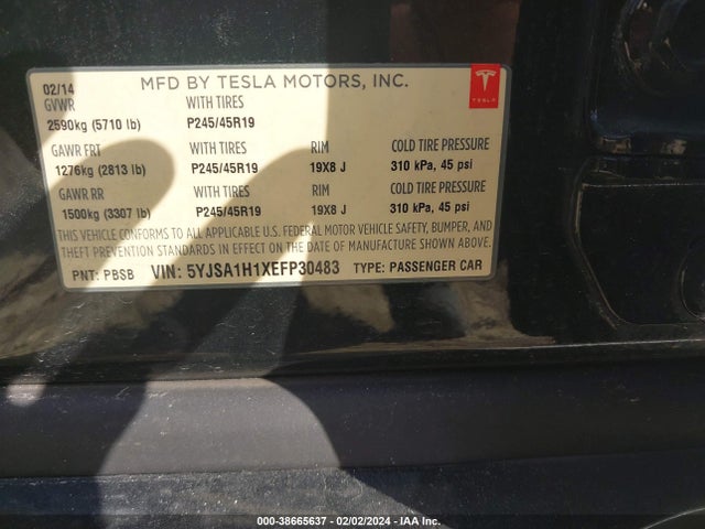 5YJSA1H1XEFP30483 Tesla Model S P85