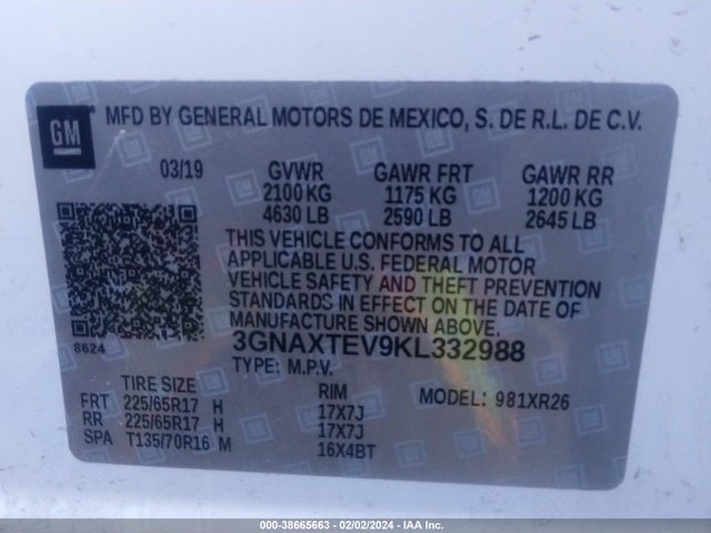 Chevrolet EQUINOX LT 2019 3GNAXTEV9KL332988 Image 9