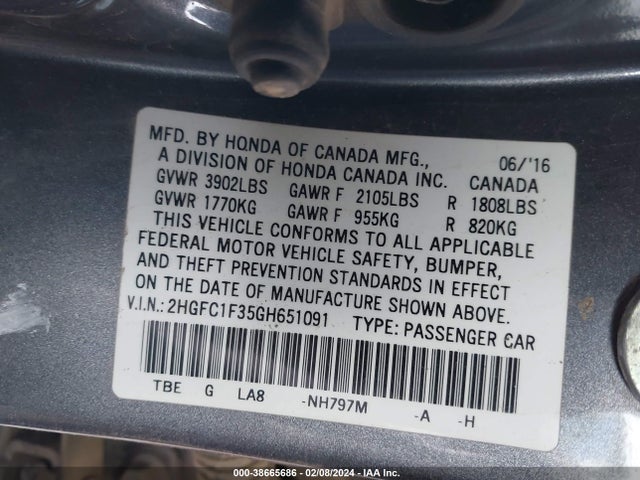 Honda Civic Ex-t 2016 2HGFC1F35GH651091 Image 9
