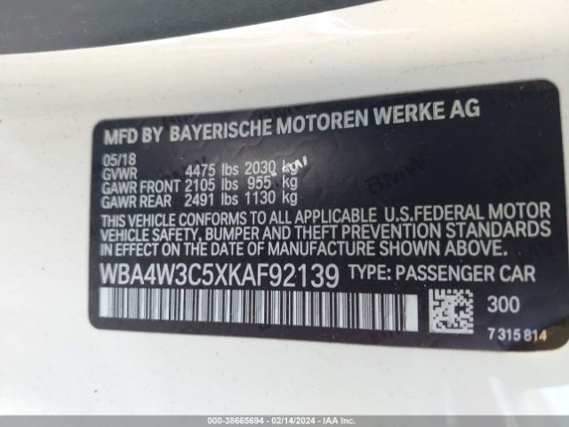 WBA4W3C5XKAF92139 BMW 430I