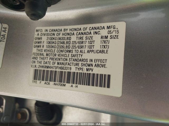 2HKRM4H73FH663319 Honda Cr-v Ex-l