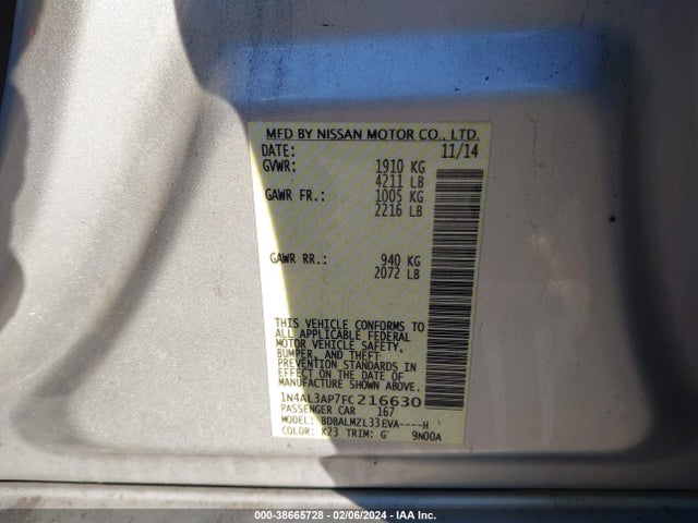 Nissan Altima 2.5 Sv 2015 1N4AL3AP7FC216630 Image 9