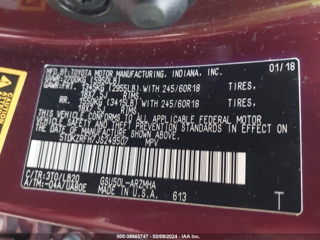 Toyota Highlander Xle 2018 5TDKZRFH7JS249507 Image 9