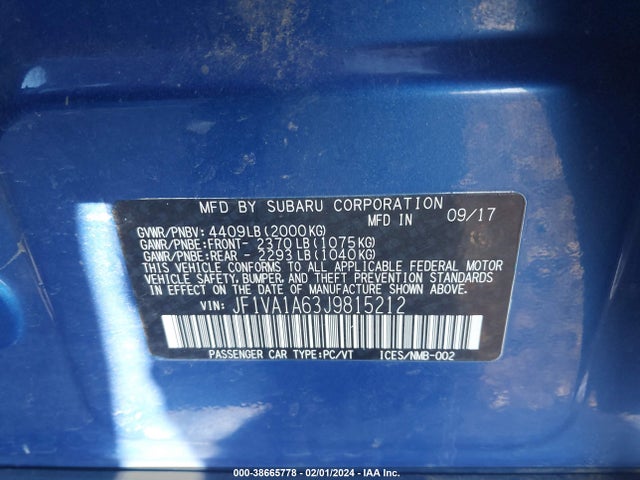 Subaru WRX 2018 JF1VA1A63J9815212 Image 9