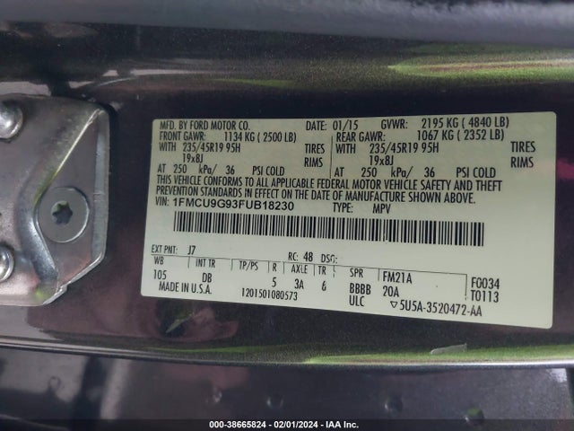 Ford ESCAPE SE 2015 1FMCU9G93FUB18230 Image 9