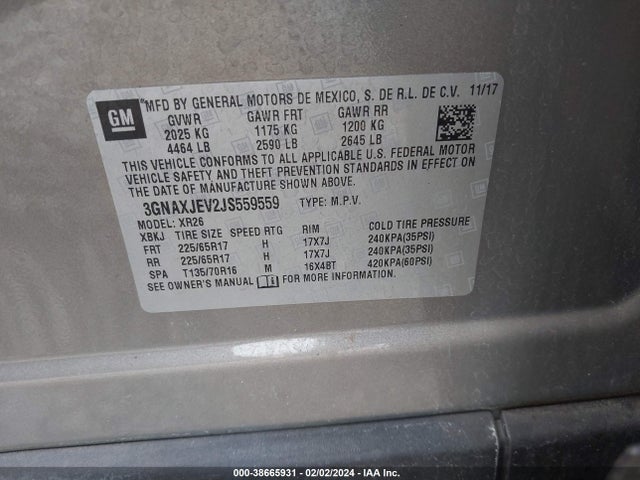Chevrolet EQUINOX LT 2018 3GNAXJEV2JS559559 Image 9