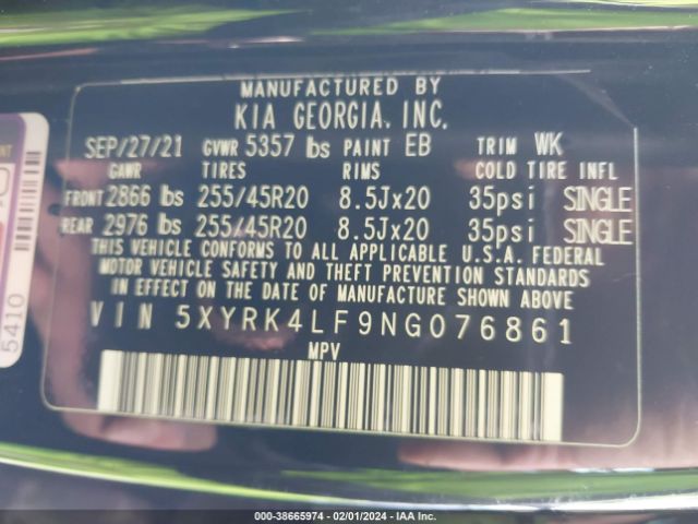 5XYRK4LF9NG076861 KIA Sorento Sx Prestige