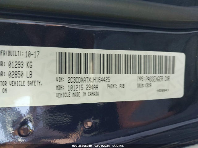 2018 DODGE CHARGER POLICE RWD VIN: 2C3CDXATXJH164425