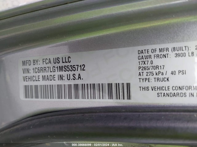 RAM 1500 Classic Slt  4x4 5'7 Box 2021 1C6RR7LG1MS535712 Image 9