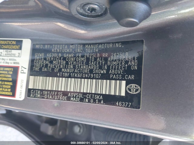 Toyota CAMRY SE 2015 4T1BF1FK6FU479107 Image 9